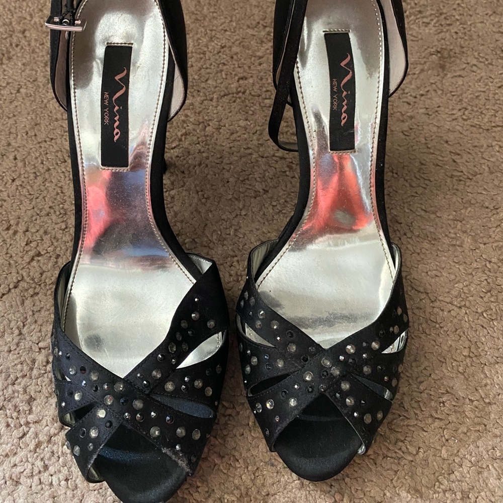 Mina Black jeweled heels